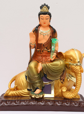 文殊普贤菩萨佛像 摆件华严三圣 彩绘文殊佛像 家用普贤神像