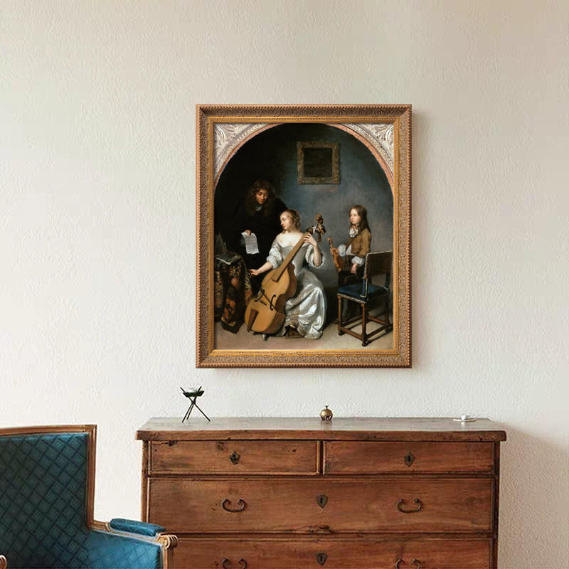 大提琴演奏 法式复古竖版钢琴房琴行油画人物玄关装饰画沙发挂画