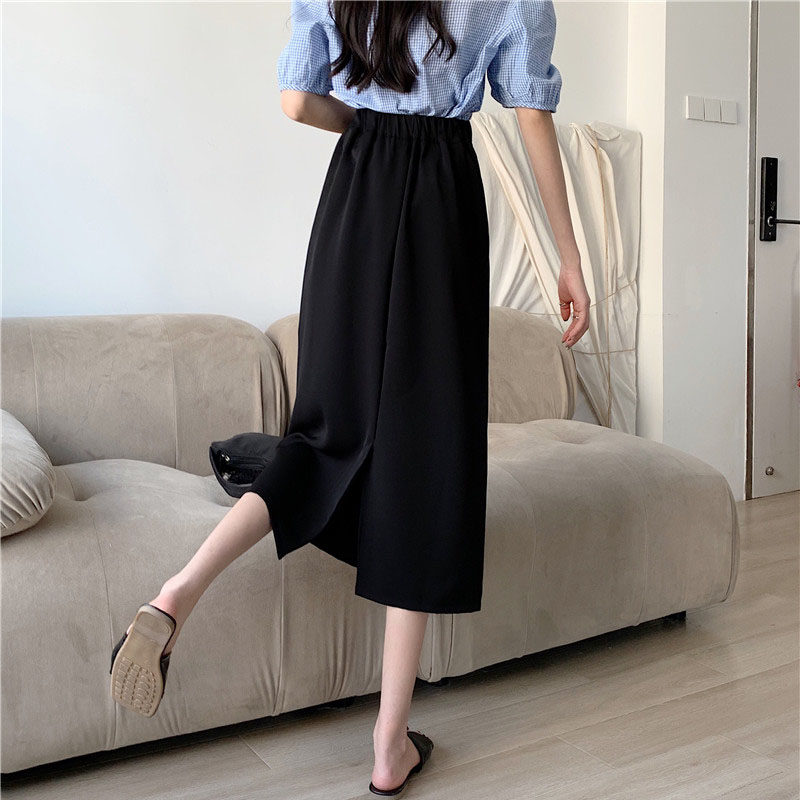 西装半身裙女中长款高腰显瘦a字裙黑色 春夏大码垂感直筒开叉长裙