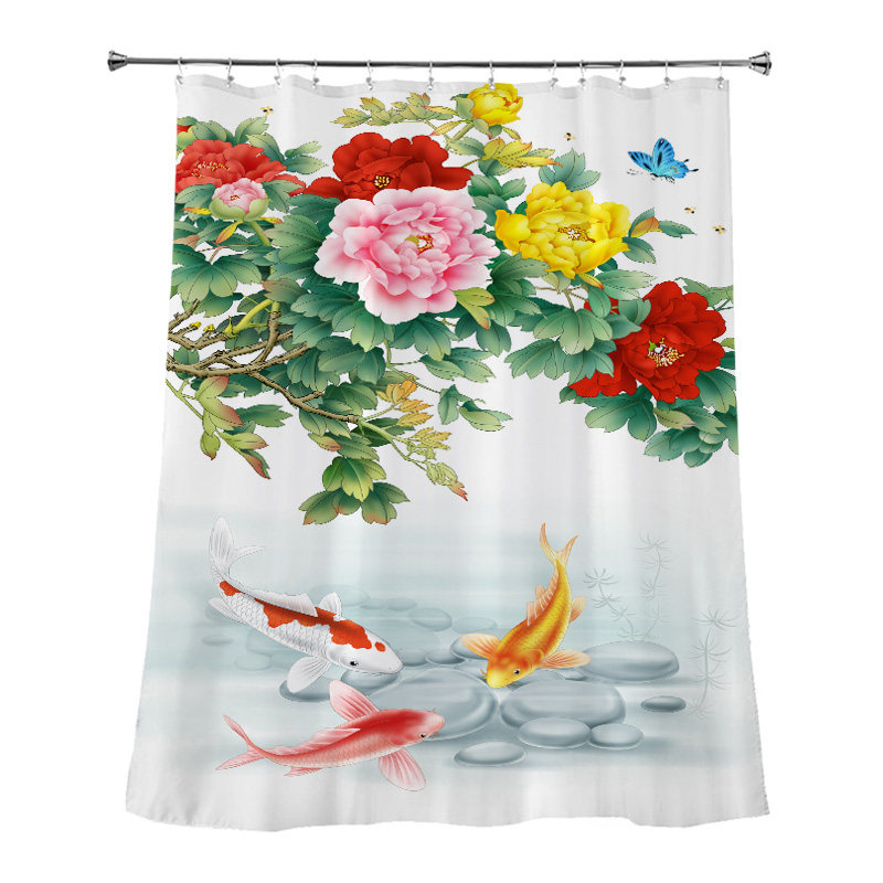 中国风浴帘加厚防霉卫生间磁性防水布民宿家用浴室帘免打孔中式