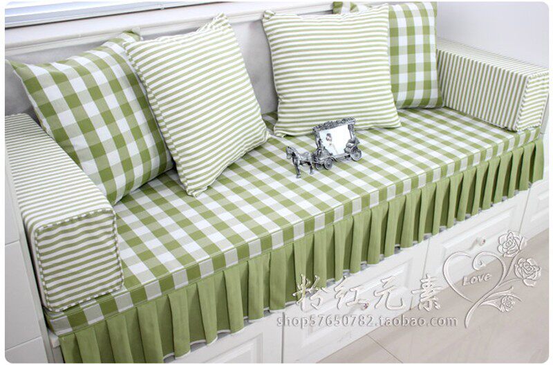 韩式田园飘窗垫窗台垫绿色格子海绵垫坐垫木质沙发垫定做定制包邮