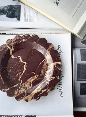 法式侘寂风天然大理石托盘设计师样板间软装首饰项链收纳托盘摆件