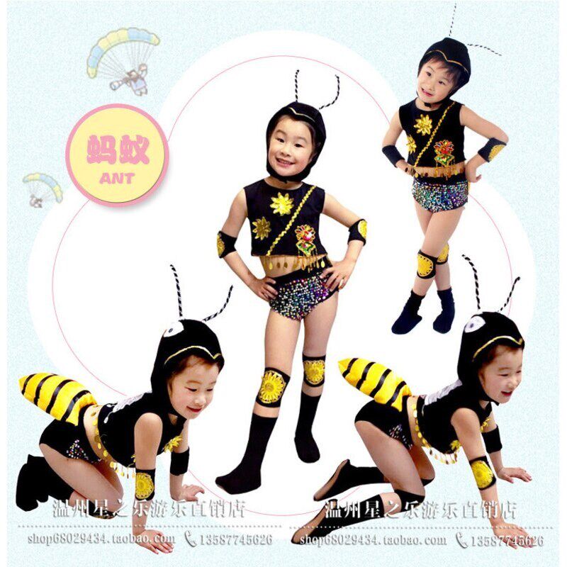绘本剧蚂蚁和西瓜儿童迷路的小蚂蚁演出服装黑蚂蚁过河舞蹈表演服
