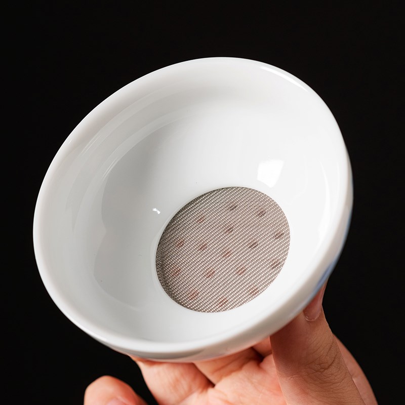 青花瓷茶滤过滤网白瓷家用茶隔漏斗陶瓷功夫茶具配件茶漏公杯一体