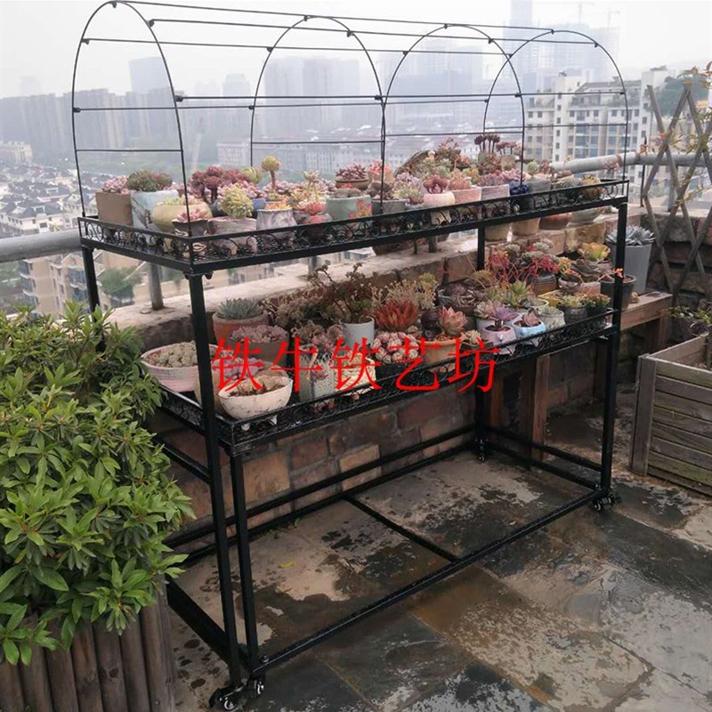 阳台阳光房移动带轮多层伸缩多肉花架铁艺花架子防雨遮阳室外庭院
