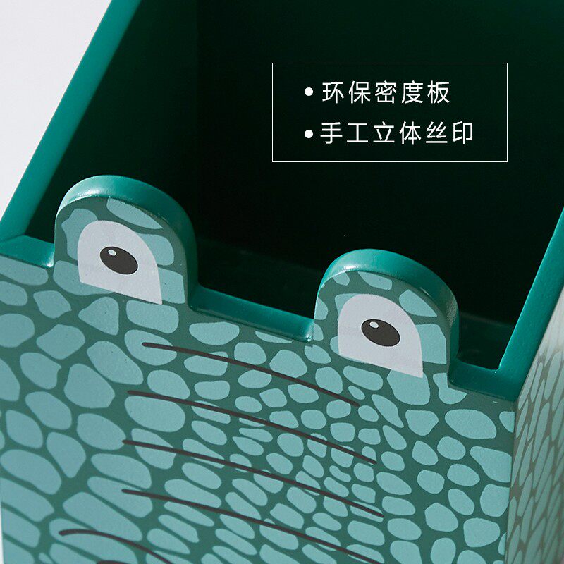 笔筒学生桌面儿童男孩可爱动物卡通学习文具用品摆件木质收纳笔架图片