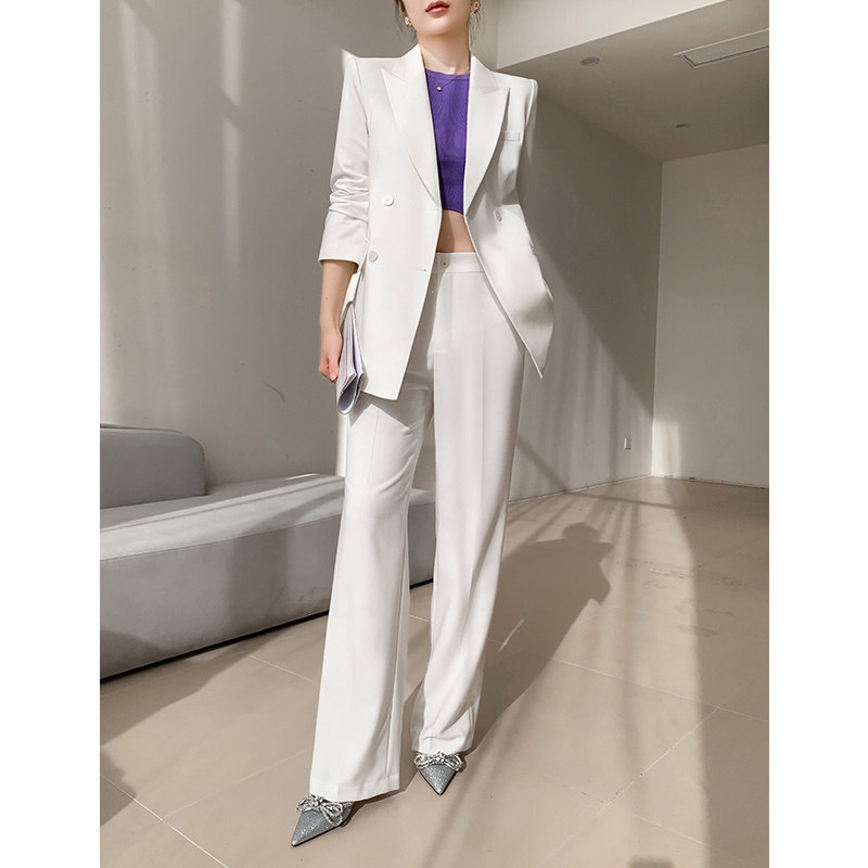 白色休闲西装套装女高级感职业正装时尚气质英伦风阔腿裤西服外套