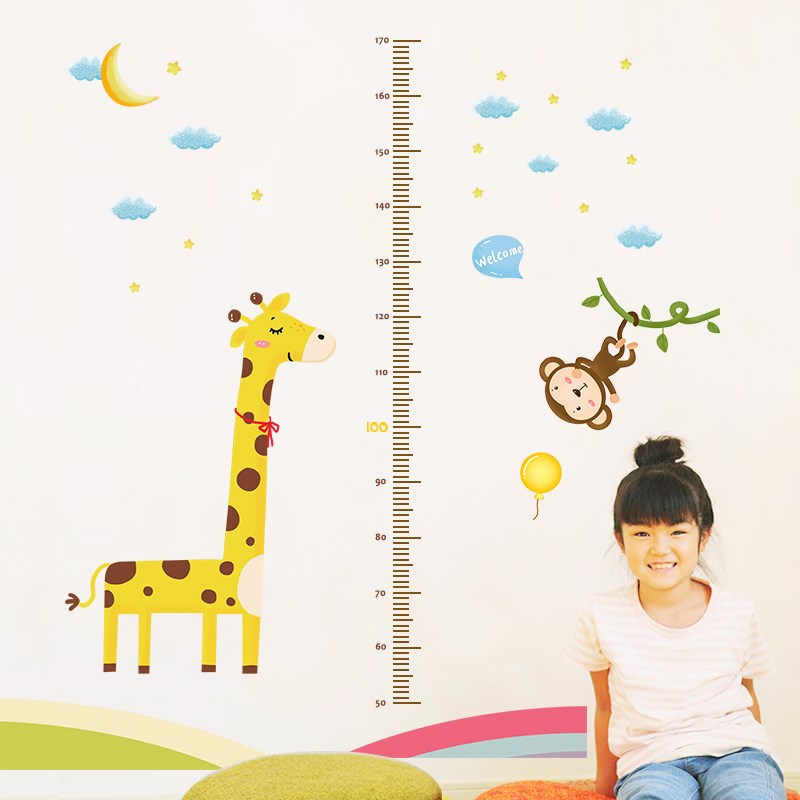 可爱长劲鹿身高贴儿童房间装饰身高尺贴画幼儿园自粘防水贴纸墙贴图片