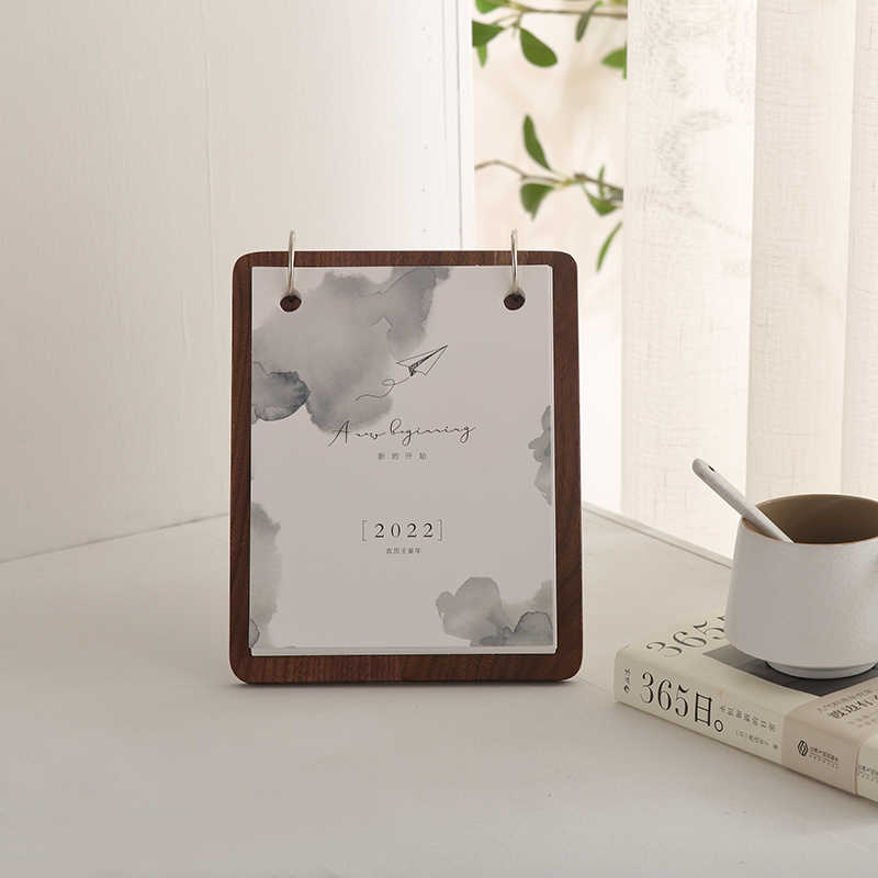 企业台历2022年定制创意照片简约风办公桌面木质台历架实木日历