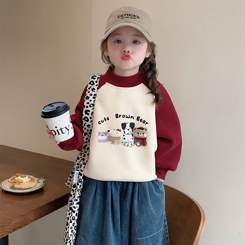 女童加绒卫衣秋冬款2024新款儿童冬装打底衫宝宝冬季加厚内搭上衣