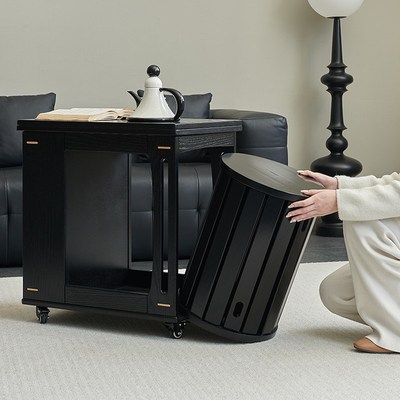 实木边几可移动茶几家用多功能沙发边几柜客厅茶桌折叠餐桌小推车