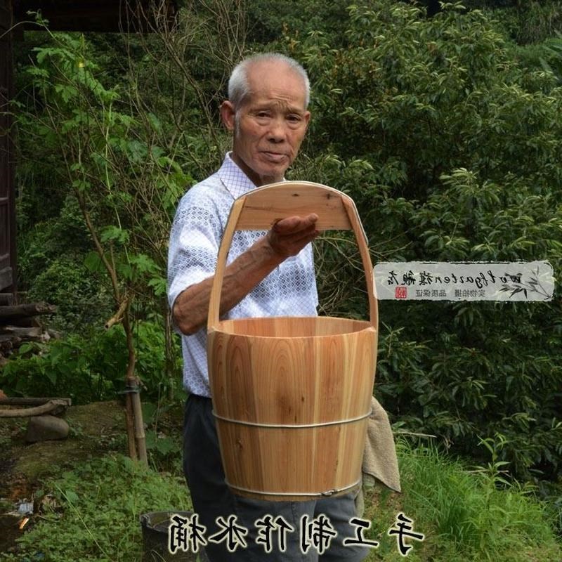 藤编定做传统手工木提桶足浴桶泡脚木桶洗脚盆木盆加厚挑水提水桶