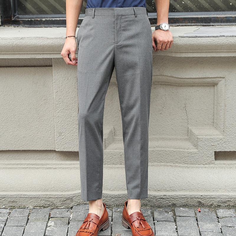 黑色九分西装裤男夏季直筒宽松垂感商务正装休闲修身职业小脚西裤