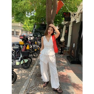 落落狷介裤子女2024新款夏季薄款白色高腰工装裤设计感小个子长裤