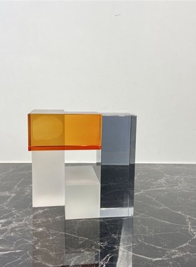 极简轻奢茶几摆件样板房售楼处水晶几何拼色软装家居装饰工艺品