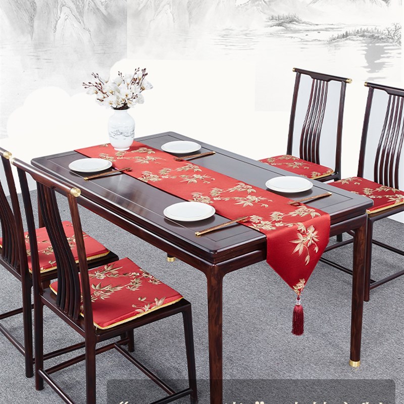 新中式绣花桌旗禅意茶席茶台布艺长条茶几茶桌古典风长条桌旗定制