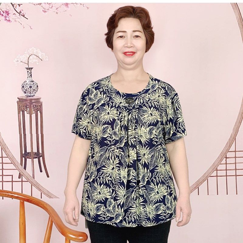 中年女装夏季大码胖妈妈短袖加肥加大花上衣200斤圆领宽遮肚奶奶T,女装/女士精品,中老年女装,淘宝优惠券,粉丝福利购,淘宝优惠卷