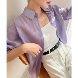 莱赛尔衬衣薄款 紫色防晒天丝衬衫 长袖 新款 高级感上衣 女2025年夏季