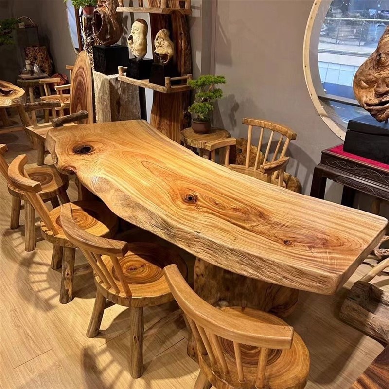 香樟木实木大板茶桌面定制客栈办公茶室茶台民宿原木家具饭桌定制