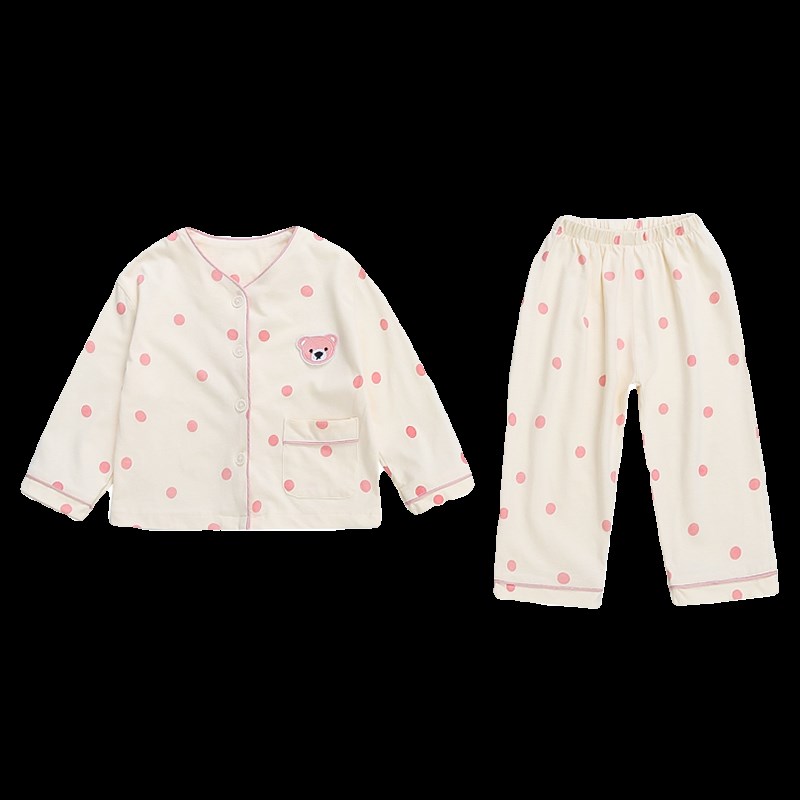 女童睡衣女宝宝薄款纯棉开衫套装春季儿童全棉中小童家居服两件套