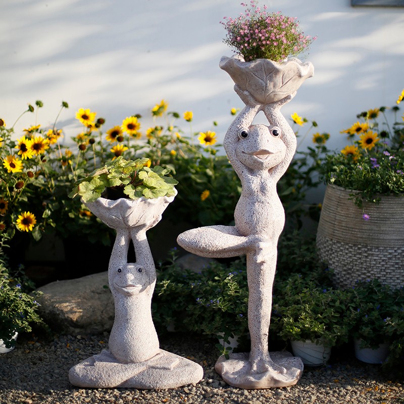 花园布置装饰瑜伽青蛙造型动物花盆户外庭院阳台民宿中式别墅摆件