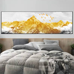 客厅横幅挂画沙发背景墙装饰画新中式大尺寸整幅金山生财有靠山