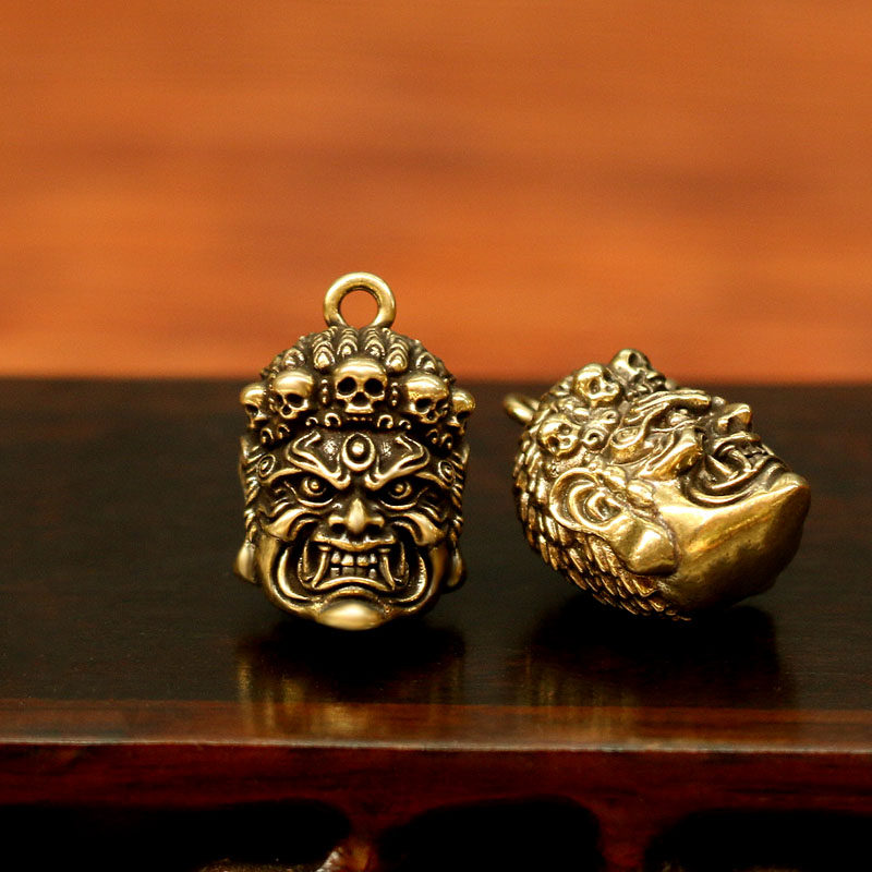 纯黄铜不动明王把件佛头属鸡吊坠汽车钥匙扣男挂件不动尊菩萨文玩