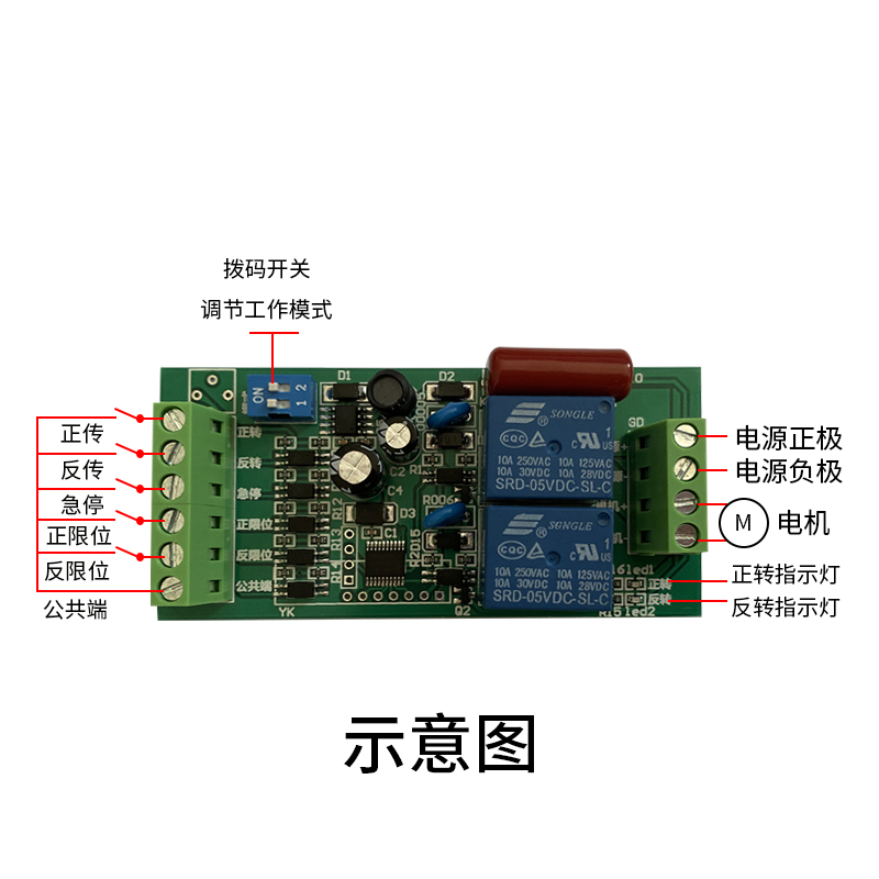 直流电机正反转遥控开关模块 马达往复循环点动自锁限位控制器12V