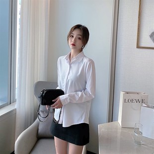 女胖mm200斤正装 2020春季 白衬衫 宽松职业长袖 衬衣加肥工作服 大码