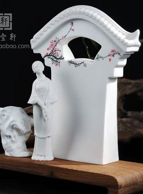 一枝春明清古典雅致人物仕女美女陶瓷手绘梅花仕女工艺品礼品摆件