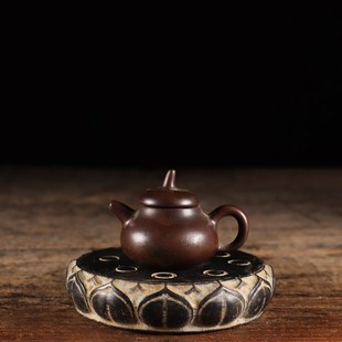 仿古石雕天然青石手工莲花石鼓茶盘复古民俗杯垫中式茶席底座摆件