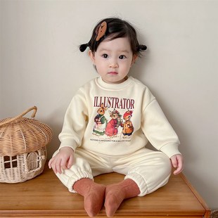 婴儿衣服秋冬新款加绒加厚男女宝宝套装分体婴幼儿洋气小套装冬