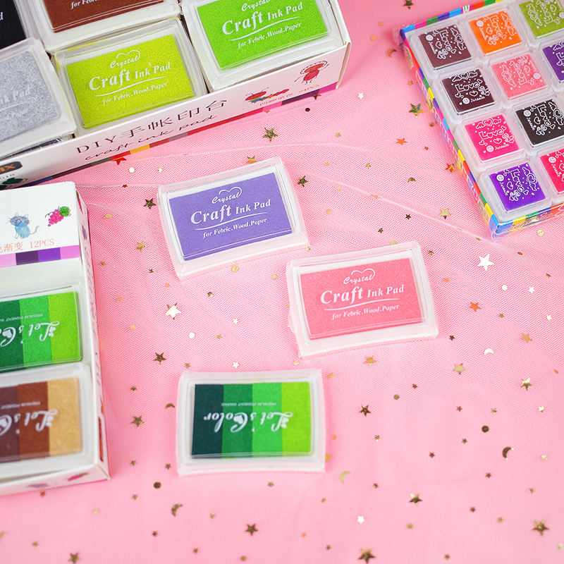 12色24色彩色印泥套装手帐海绵渐变印台手指画橡皮章手账印章伴侣