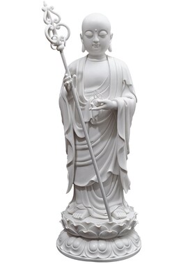 德化白瓷立莲地藏菩萨像家用供奉地藏王佛像家居陶瓷摆件光头站像