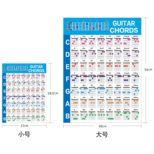 便携式吉他和弦图 大号小号选择 初学者电吉他指法练习图