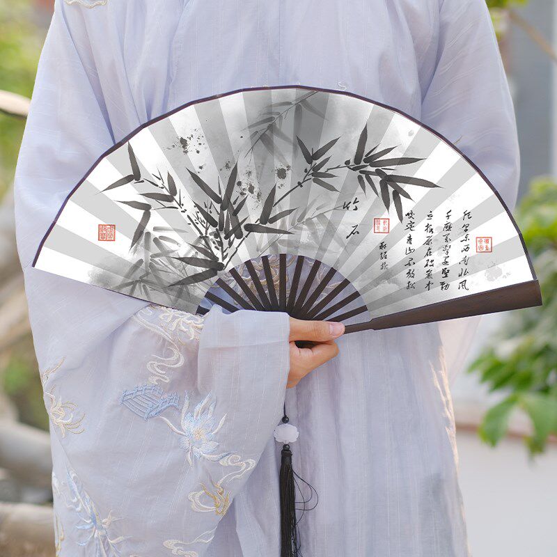 新中式古风汉服折扇随身便携国风扇子折叠古典舞古装水墨国画扇