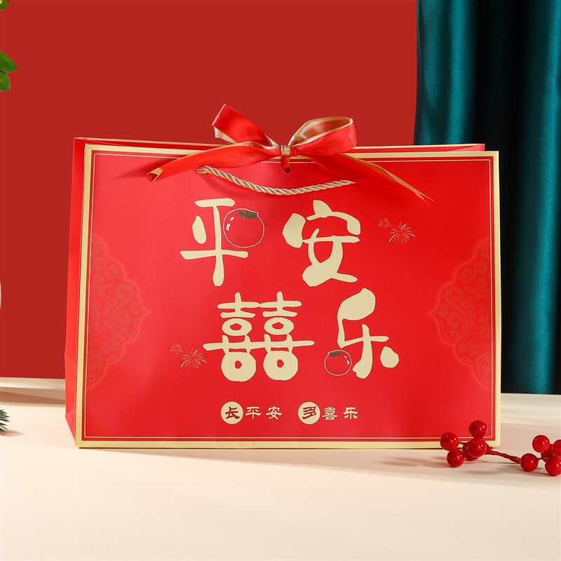 新年礼品袋大号礼物袋春节结婚送礼喜庆大红色回礼服装手提纸袋子