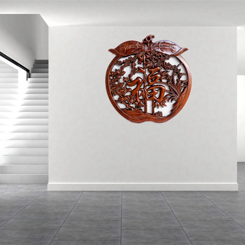 东阳实木雕刻中式镂空福字挂件仿古中国结装饰画客厅玄关壁挂樟木