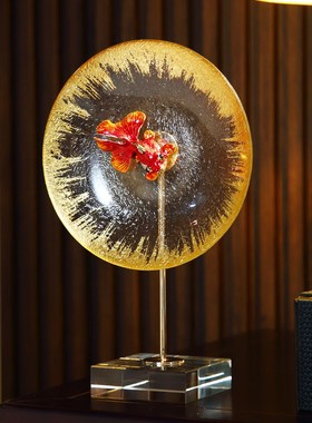 新中式鱼跃龙门玻璃摆件家居客厅电视柜茶几高档精致桌面轻奢装饰