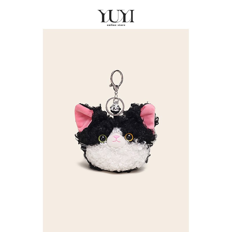 YUYI治愈可爱毛绒德文猫小猫咪零钱包书包挂件钥匙扣收纳耳机包女