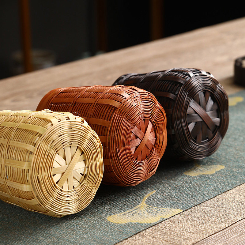 竹编笔筒手工小竹篓竹制茶道六君子收纳筒茶筒桌面花器茶具配件,特色手工艺,竹编/竹雕,淘宝优惠券,粉丝福利购,淘宝优惠卷