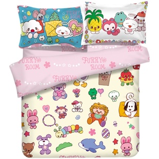 毛绒房间系列 奥莉蛙 敲可爱纯棉卡通少女感四件套 富山商店