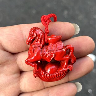 红色木雕木马挂件十二生肖马上发财木质红马吊坠装饰品实木马挂饰