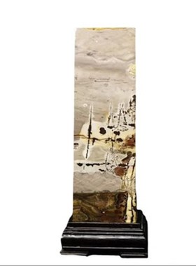 国画石四方柱奇石天然原石家用客厅玄关草花石头摆件办公室观光石