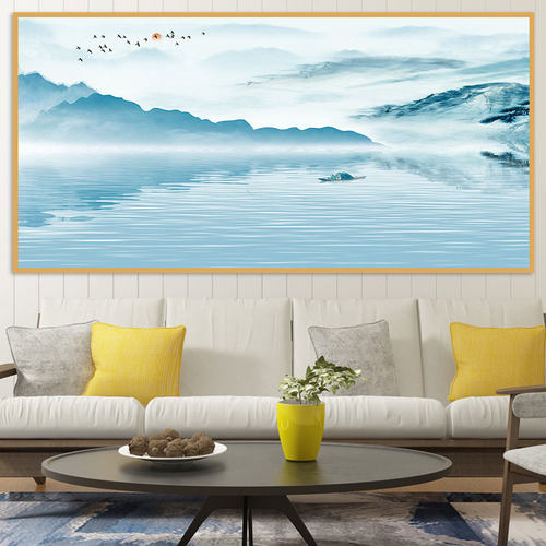 山水画客厅壁画办公室装饰画沙发背景墙自粘水墨风景画贴纸墙贴画