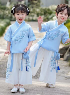 汉服女童夏装套装中国风儿童演出服宝宝短袖儿童表演小学生国学服