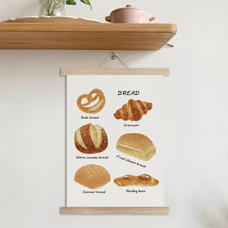 日式烘焙挂画实木挂轴客厅卧室装饰画玄关免打孔墙壁遮挡布艺挂画图片