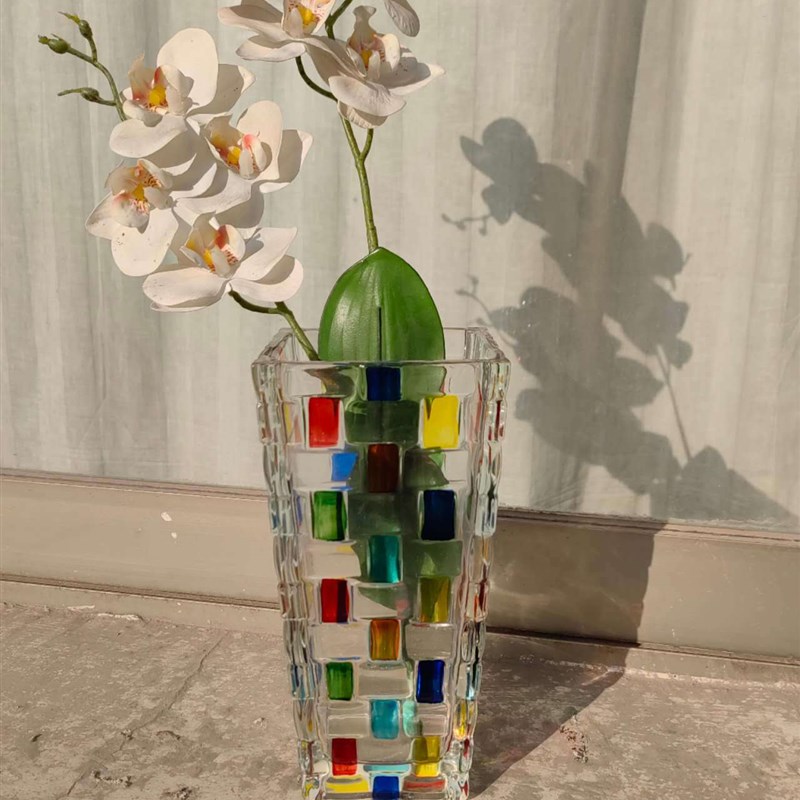 手绘撞色编织花瓶彩色编织纹果盘带盖糖果罐彩绘玻璃样板间马赛克