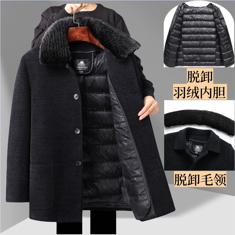 爸爸冬装外套雪尼尔中长款羽绒棉服中老年人男夹克父亲秋冬季大衣