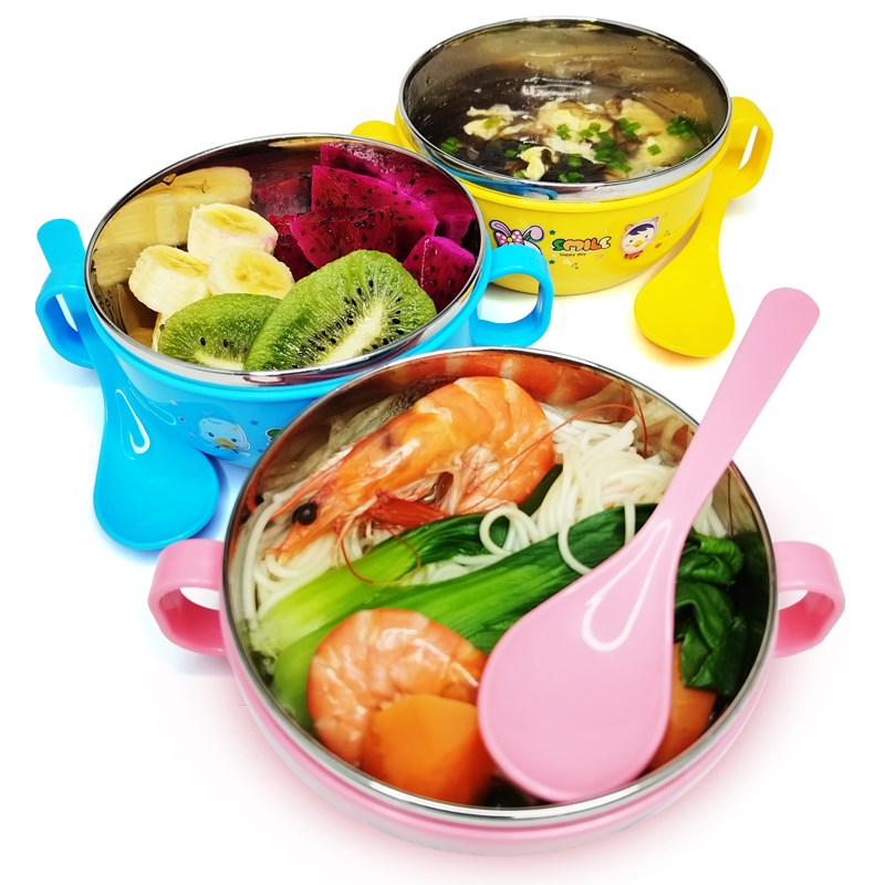 儿童304不锈钢碗新生儿辅食小碗防烫带手柄宝宝卡通吃饭喝汤餐具